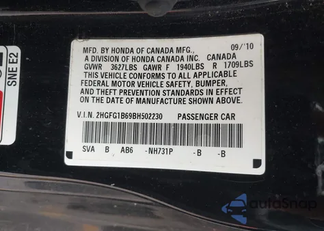 2011 Honda Civic Lx from USA, damaged, VIN 2HGFG1B69BH502230